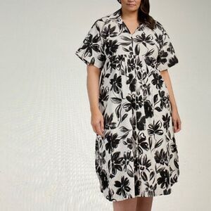 US Together Plus Empire Waist Dress Black/White/Floral Size 2X